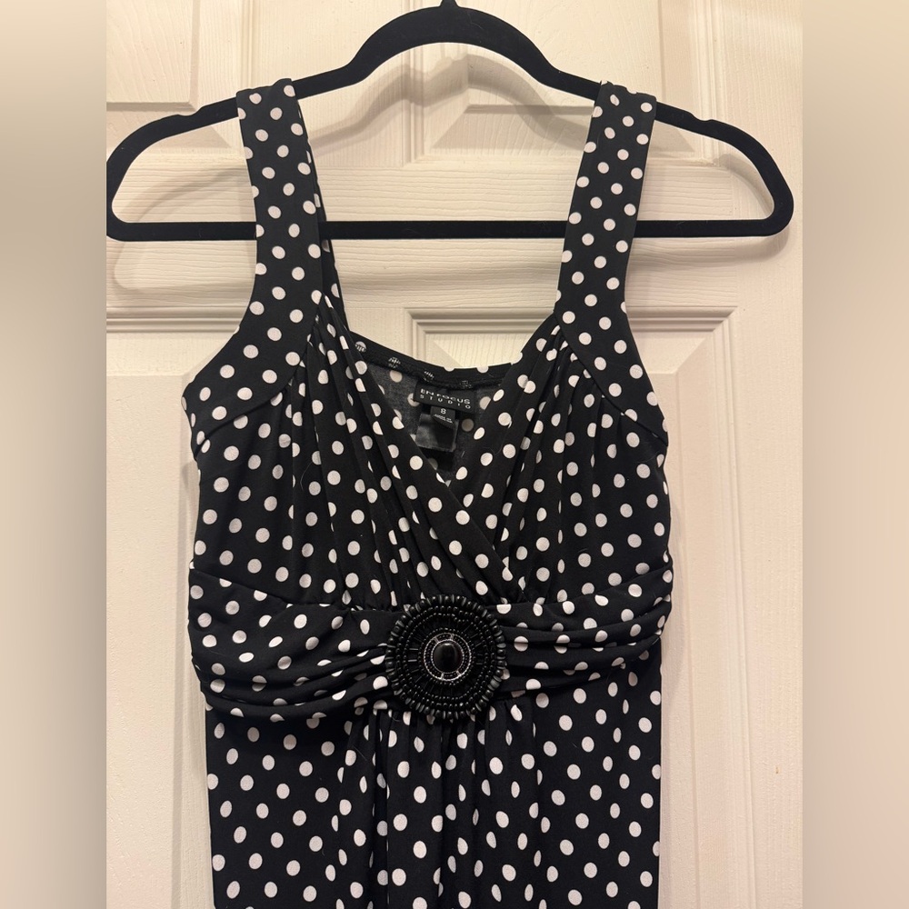 Enfocus Studio Long Dress Black White Polka Dot Sleeveless 8